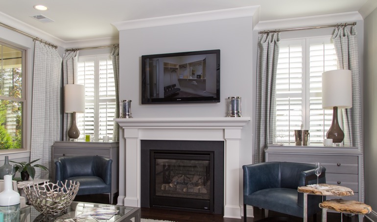 Dover mantle with plantation shutters.